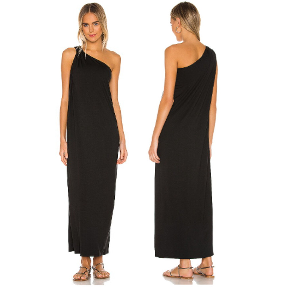 Enza Costa Matte Jersey Asymmetric One Shoulder Maxi Dress Black Women's Size M